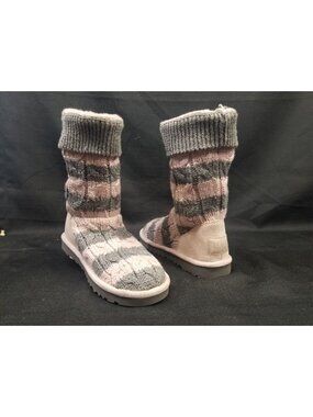 UGG Australia Women's Classic Tall Stripe Cable Knit Pull-On Pink and Grey Size